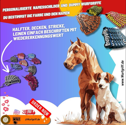 6er Set Personalisierte Namensschilder für Pferde oder Hunde Halfter, Decke, Leinen